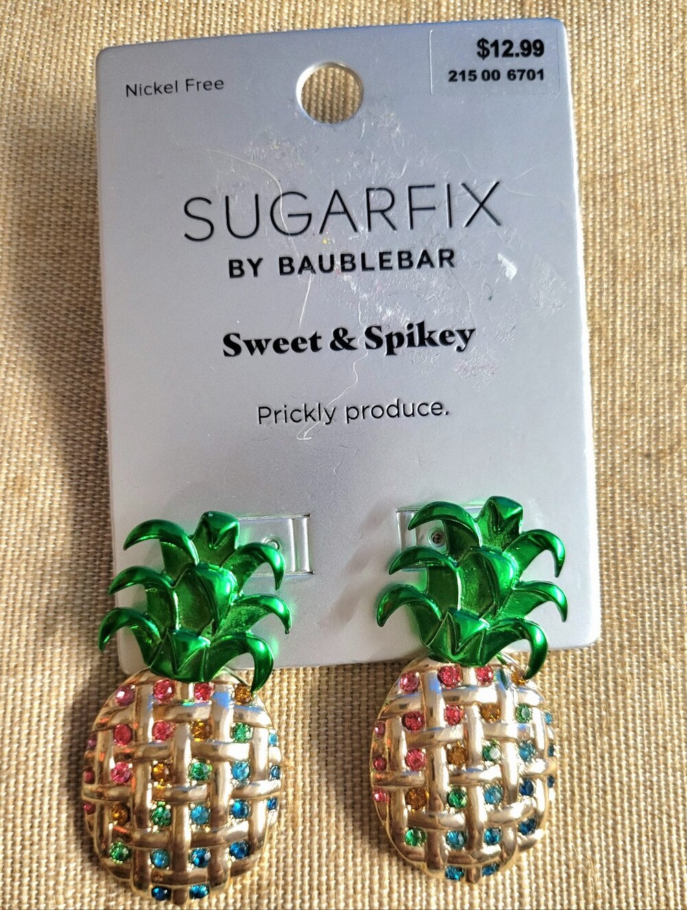 Sugarfix by BaubleBar Gold Pineapple Stud Earrings with Multicolor Rhinestones